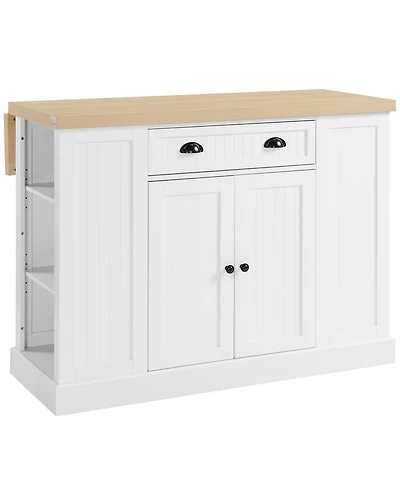 Homcom 47" Fluted-Style Wooden Kitchen Island, Kitchen Countertop Storage Cabinet with Drop Leaf, Drawer, Open Shelves, Storage, White
