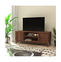 Emma+Oliver Beverly Mid-Century Modern Wooden Tv Stand With Soft Close Doors, Shelf, Cord Management Hole And Tapered Legs