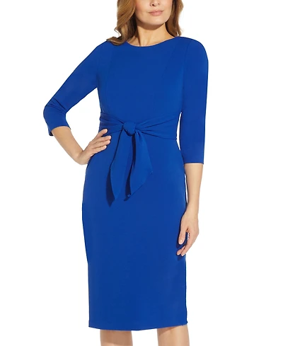 Adrianna Papell Women's Tie-Front 3/4-Sleeve Crepe Knit Dress