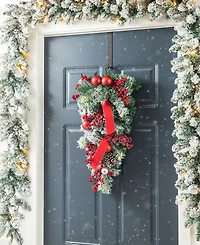 Glitzhome 25" H Flocked Berry, Ornament and Pinecone Ribbon Teardrop