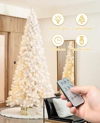 Glitzhome 10' Pre-Lit Pine Slim Artificial Christmas Tree with 800 Warm Lights, Three Function