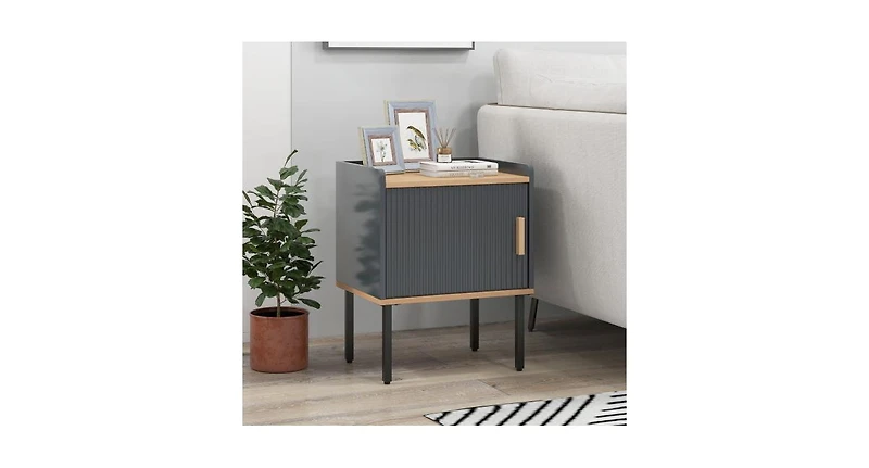 Nightstand Bedside End Table with Door Cabinet for Living Room Bedroom-Grey