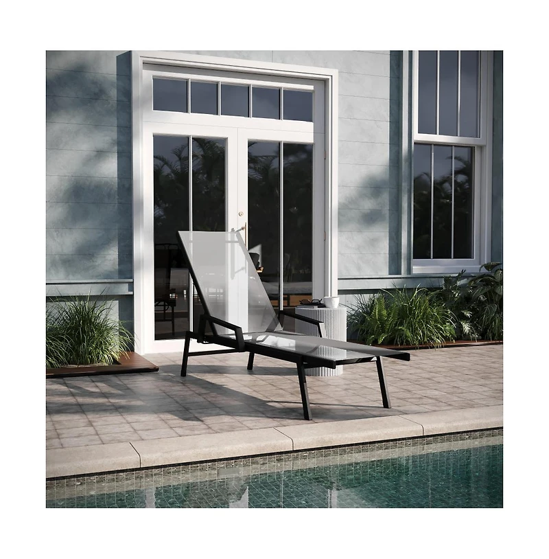 Emma+Oliver Braelin Textilene Adjustable 5 Position Patio Chaise Lounge With Armrests And Metal Frame