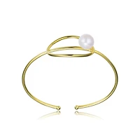 Very Elegant Sterling Silver 14K Gold Plating Genuine Freshwater Pearl Cuff Bracelet