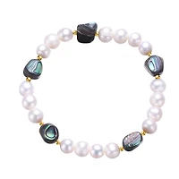 Sterling Silver White Gold Plated and Freshwater Pearl Abalone Bracelet