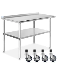 Gridmann 48 x 24 Inch Stainless Steel Table w/ Backsplash & 4 Casters, Nsf Commercial Kitchen Work & Prep Table