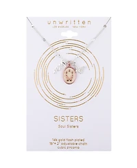 Unwritten 14K Rose Gold Plated Heart and Butterfly, Cubic Zirconia Butterfly and Silver Plated Sister Pendant Necklace