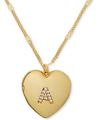 Kate Spade New York Gold-Tone Crystal A Locket Pendant Necklace, 16" + 3" extender