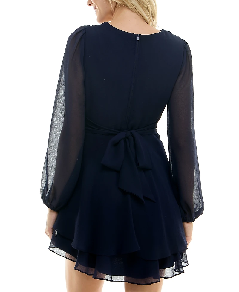 B Darlin Juniors' Flutter-Sleeve V-Neck Layered Dress