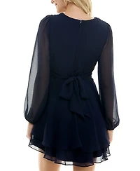 B Darlin Juniors' Flutter-Sleeve V-Neck Layered Dress