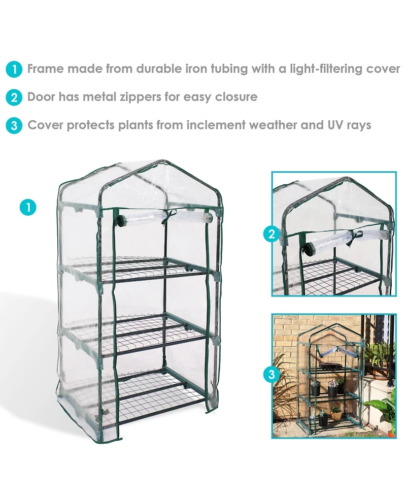 Outdoor Portable 3-Tier Mini Greenhouse with Roll-up Zippered Door and Steel Wire Shelves