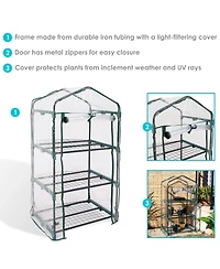 Outdoor Portable 3-Tier Mini Greenhouse with Roll-up Zippered Door and Steel Wire Shelves