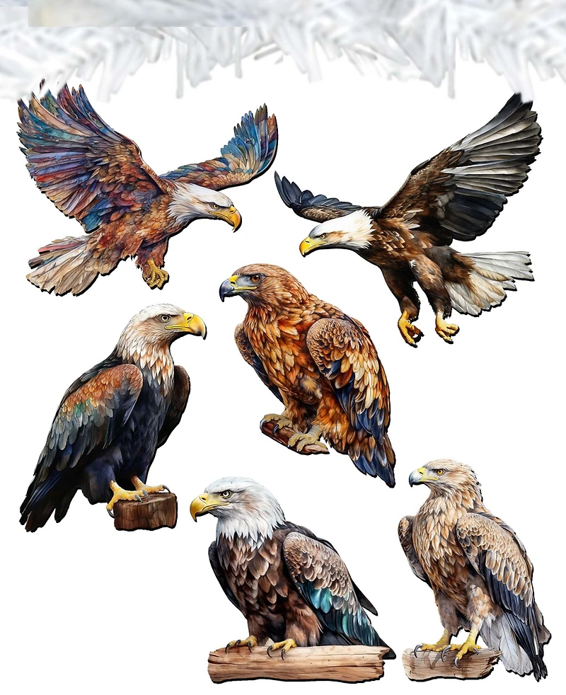 Designocracy Holiday Wooden Clip-On Ornaments Eagle's Flight Set of 6 G. DeBrekht