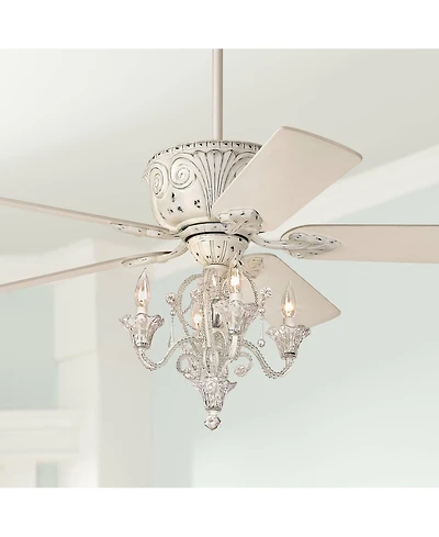 52" Casa Vieja Vintage Chic Ceiling Fan with Light Led Crystal Chandelier Rubbed White Living Room Kitchen Bedroom
