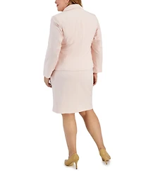 Le Suit Plus Tonal-Check-Print 3-Button Skirt Set