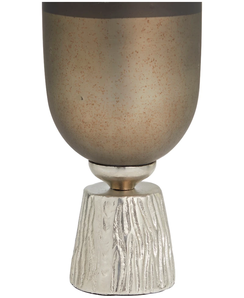 Glass Colorblock Candle Holder with Gold-Tone Accents and Textured Silver-Tone Base, 6" x 6" x 16"