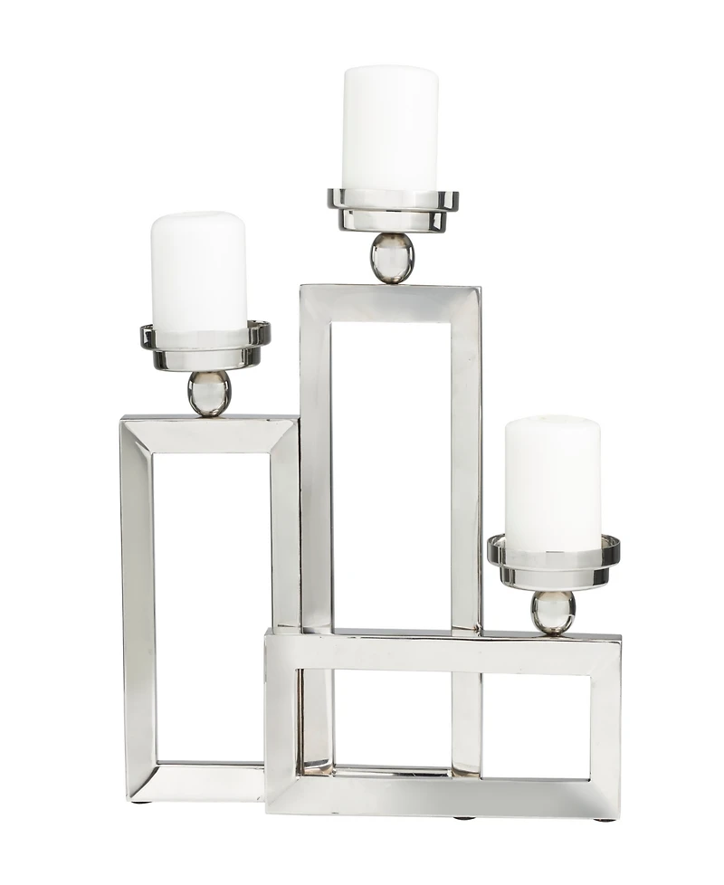 Stainless Steel Open Frame Geometric Candelabra with Various Rectangles, 16" x 5" x 16"