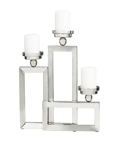 Stainless Steel Open Frame Geometric Candelabra with Various Rectangles, 16" x 5" x 16"
