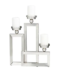 Stainless Steel Open Frame Geometric Candelabra with Various Rectangles, 16" x 5" x 16"