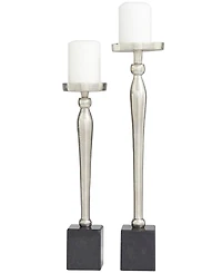 Aluminum Slim Candle Holder with Black Marble Base 17" and 14" H, Set of 2