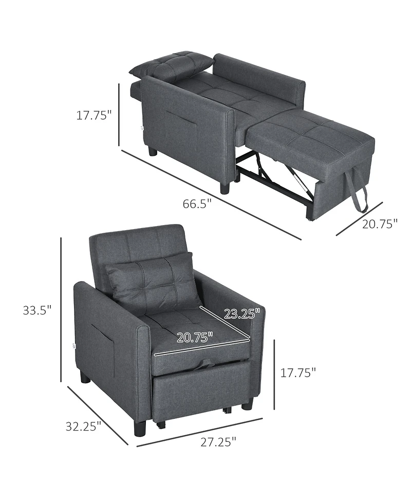 Homcom 3-in-1 Convertible Chair Bed with Adjustable Backrest,