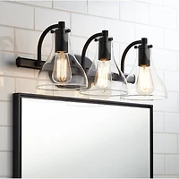 Possini Euro Design Sorren Industrial Modern Wall Light Black Metal Hardwired 20 1/2" 3-Light Fixture Curving Clear Glass Shade for Bedroom Bedside Ba