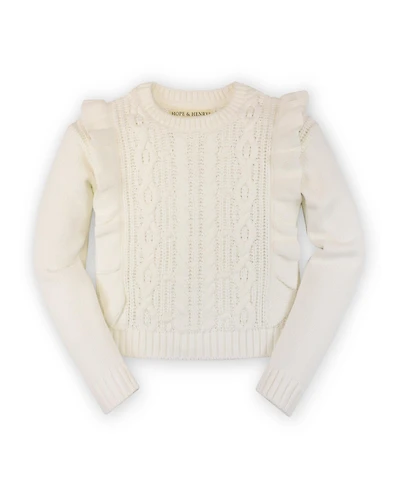 Hope & Henry Baby Girls Long Sleeve Ruffle Pinafore Cable Sweater