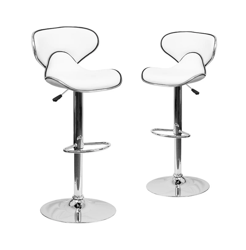 2 Pack Contemporary Cozy Mid-Back Vinyl Adjustable Height Barstool With Chrome Base