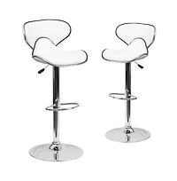 2 Pack Contemporary Cozy Mid-Back Vinyl Adjustable Height Barstool With Chrome Base