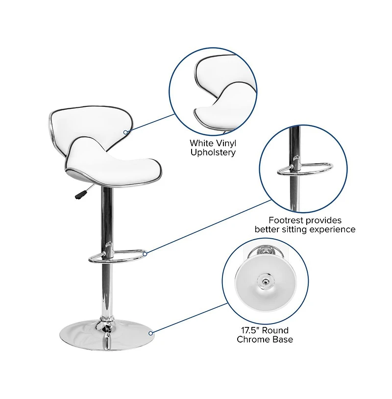 2 Pack Contemporary Cozy Mid-Back Vinyl Adjustable Height Barstool With Chrome Base