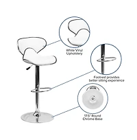 2 Pack Contemporary Cozy Mid-Back Vinyl Adjustable Height Barstool With Chrome Base