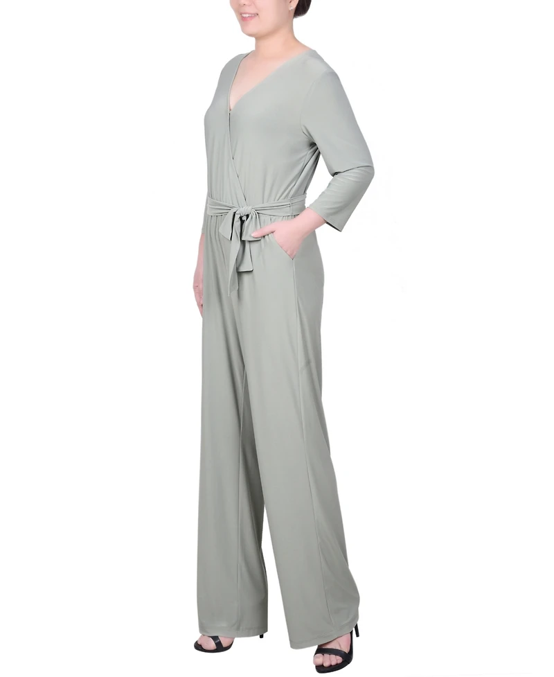 Ny Collection Petite 3/4 Sleeve Printed Belted Jumpsuit