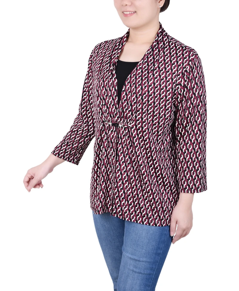 Ny Collection Petite Puff Print 3/4 Sleeve Two-Fer Top