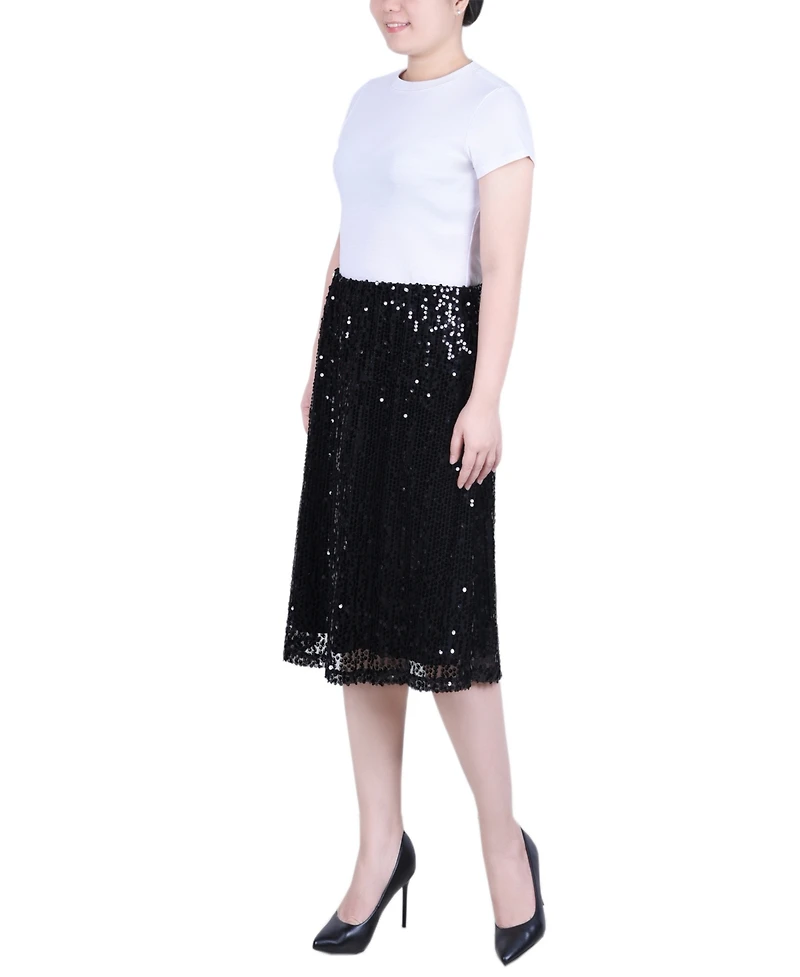 Ny Collection Petite Knee Length Sequined Skirt