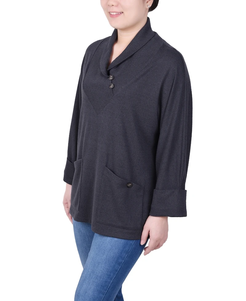 Ny Collection Petite Cuff Sleeve Shawl Collar Top