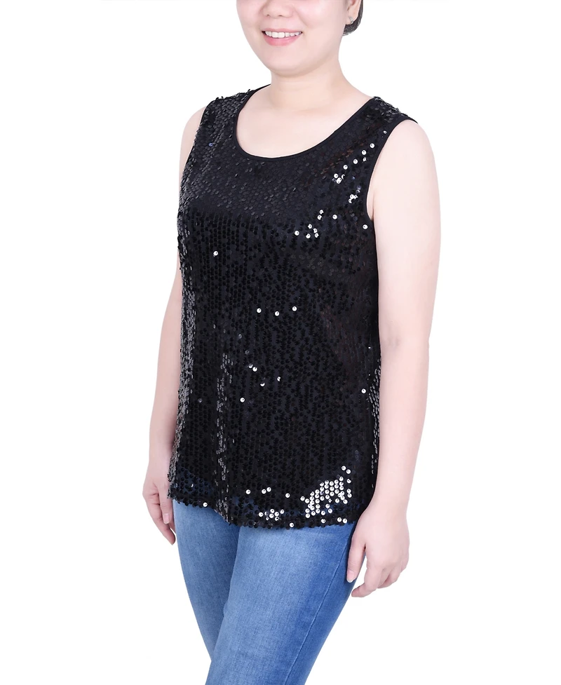 Ny Collection Petite Sleeveless Sequined Tank with Combo Banding Top
