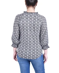 Ny Collection Petite Mock-neck Chiffon Sleeve Knit Top