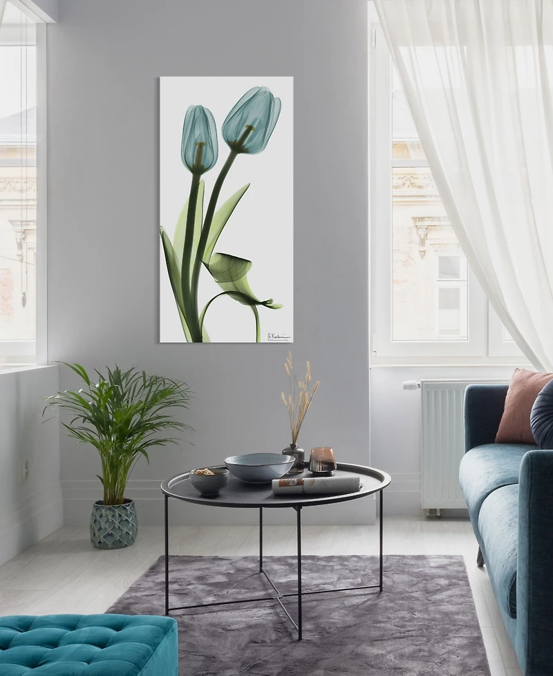 Empire Art Direct "Blue Tulips" Frameless Free Floating Tempered Glass Panel Graphic Wall Art, 48" x 24" x 0.2"