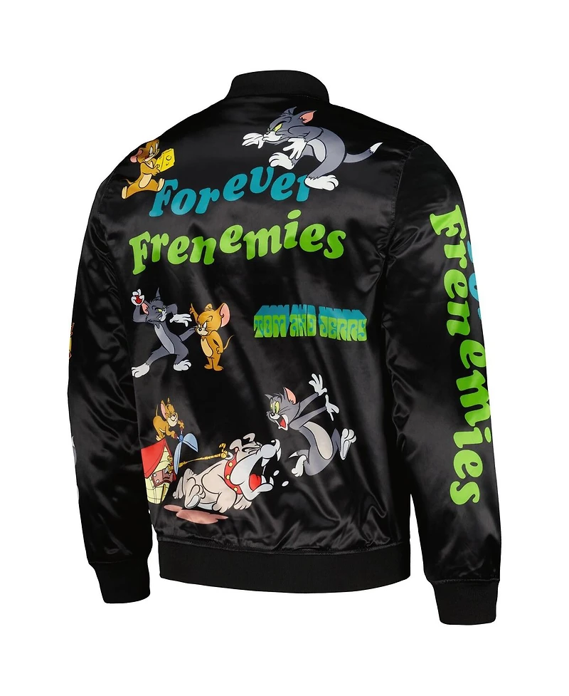 Men's Freeze Max Black Tom and Jerry Graphic Satin Full-Snap Jacket