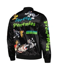 Men's Freeze Max Black Tom and Jerry Graphic Satin Full-Snap Jacket