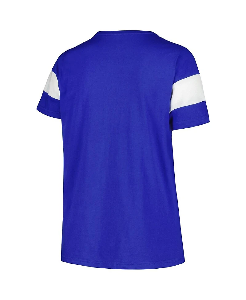 Women's Profile Royal Distressed Kentucky Wildcats Plus Size Arched City Sleeve Stripe V-Neck T-shirt