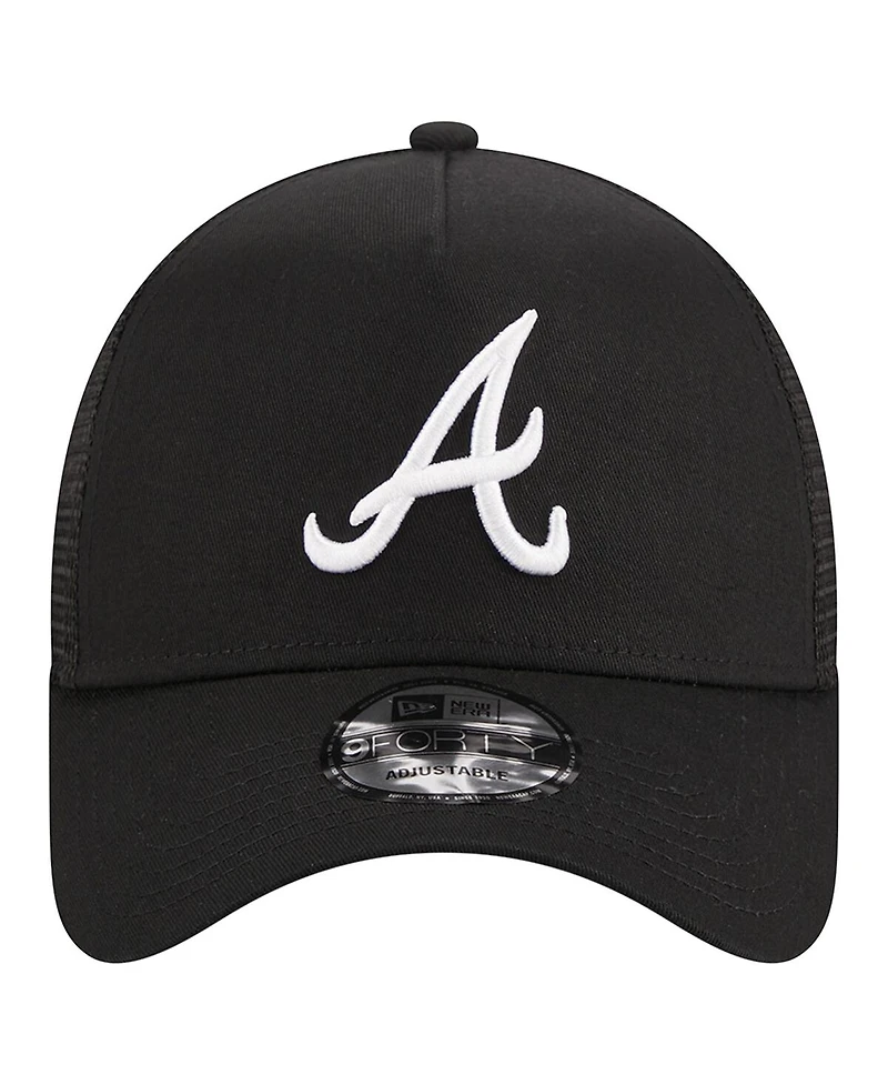 Men's New Era Black Atlanta Braves A-Frame 9FORTY Trucker Adjustable Hat