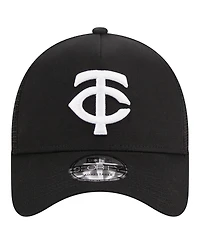 Men's New Era Black Minnesota Twins A-Frame 9FORTY Trucker Adjustable Hat
