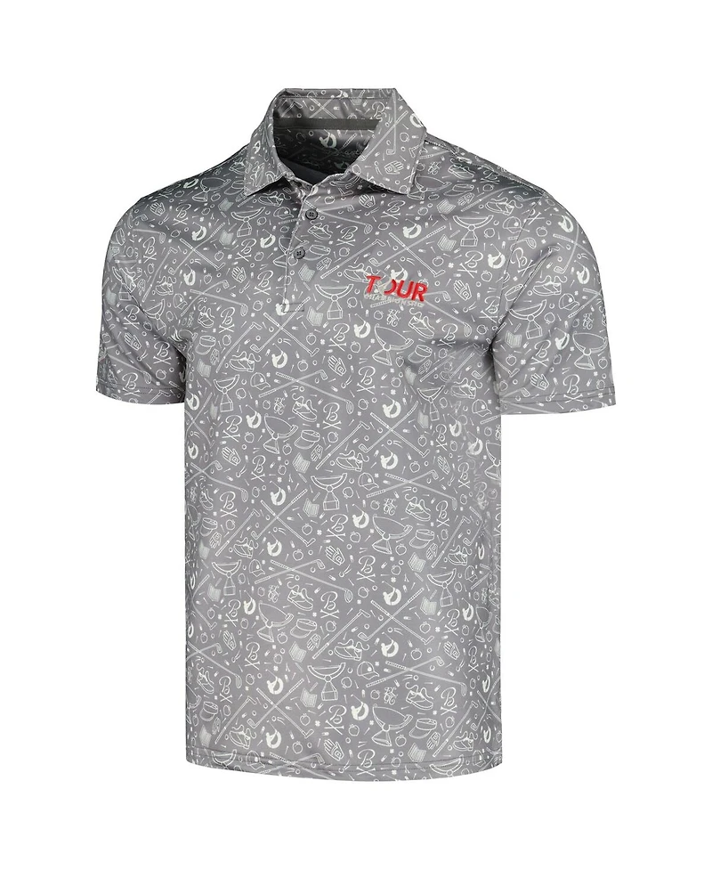 Men's Barstool Golf Gray Tour Championship Printed Polo Shirt