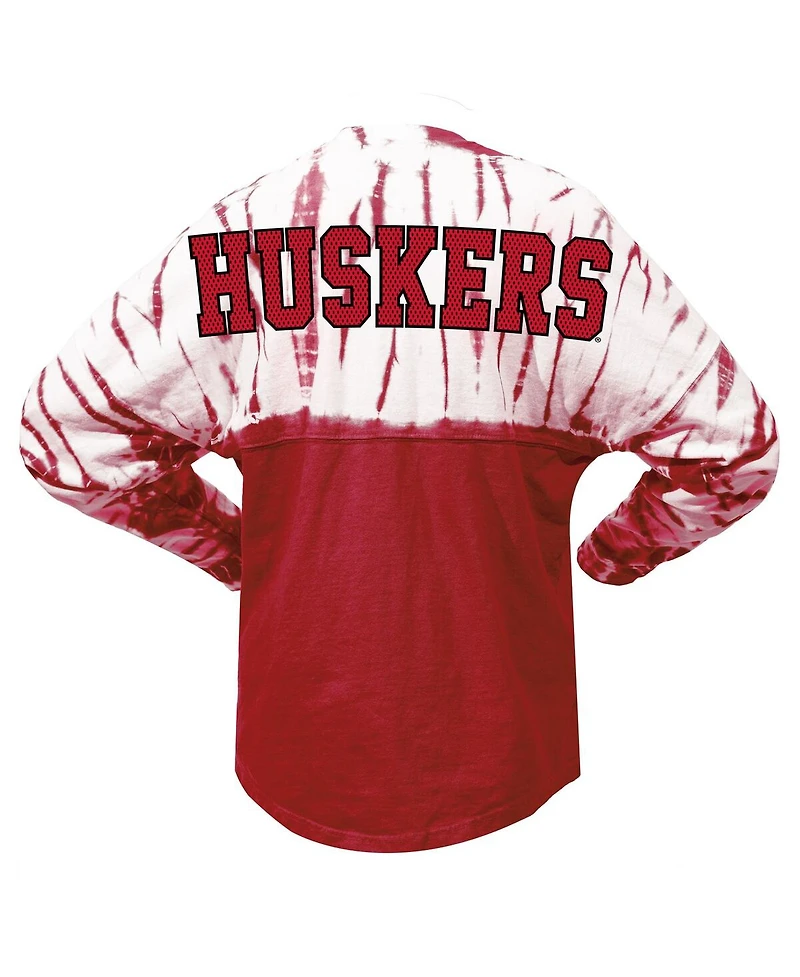 Women's Scarlet Nebraska Huskers Tie-Dye Long Sleeve Jersey T-shirt