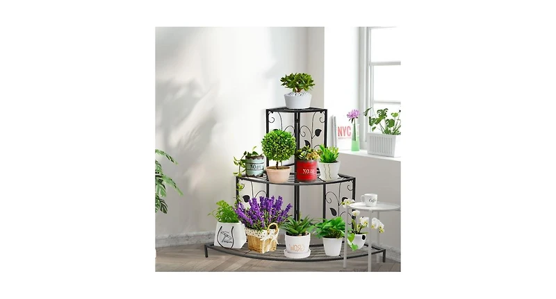 3 Tier Floral Corner Metal Plant Pot Rack