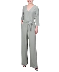 Ny Collection Petite 3/4 Sleeve Printed Belted Jumpsuit