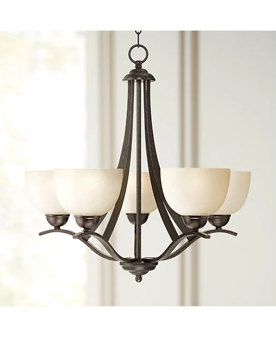 Regency Hill Airington Bronze Pendant Chandelier 23" Wide Rustic Scrolling Arms Indian Scavo Glass 5-Light Fixture for Dining Room Home Kitchen I