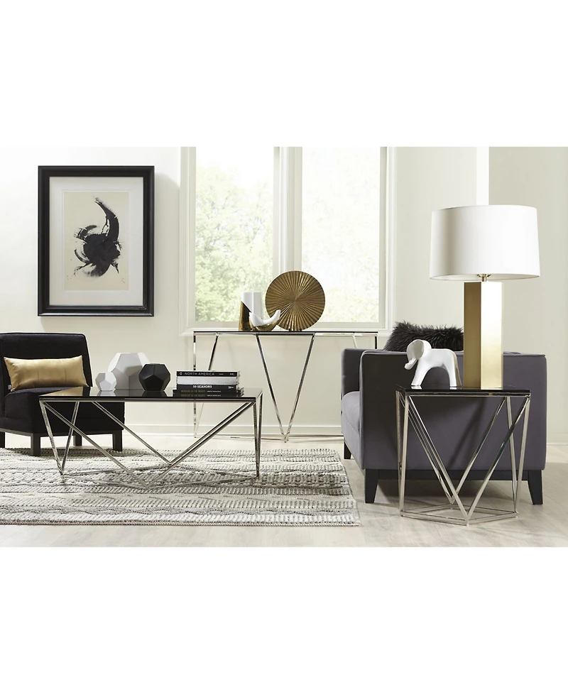 Aria 22" Smoked Glass and Polished Stainless Steel End Table