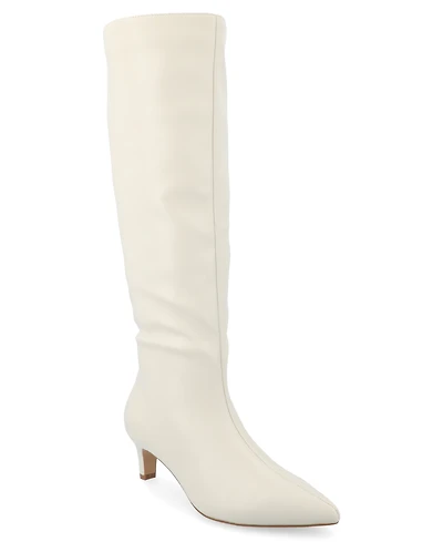 Journee Collection Women's Tullip Kitten Heel Pointed Toe Knee High Dress Boots